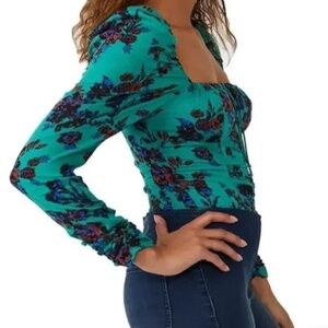 NWT Free People Green Floral Top size M